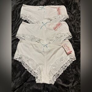 Caramel Cantina White Bride Rhinestone Hipster Panty with Lace Accents XL 3 pack